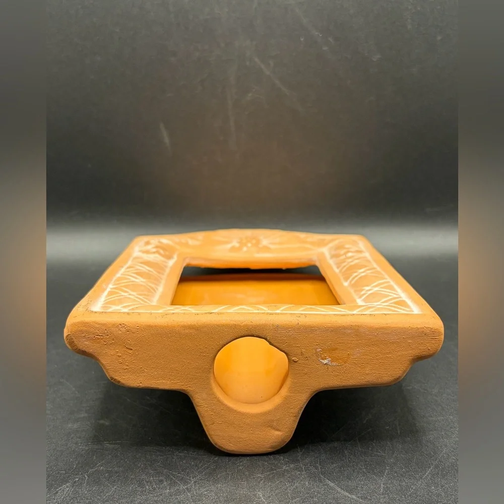 Vintage Terracotta Etched Pottery Floral Motif Picture Frame, Photo Display